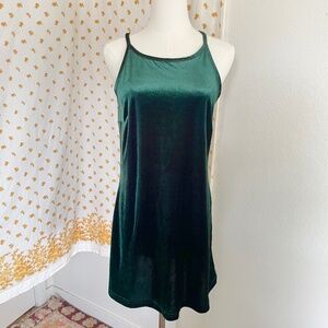 Vintage Velvet Green Mini Dress Women's Medium Made in USA